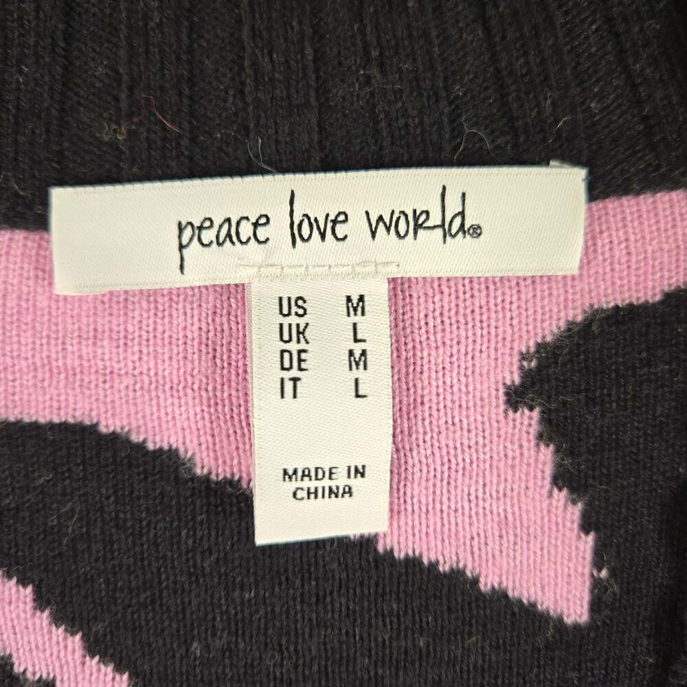 PEACE LOVE WORLD Women's Cardigan Medium Whimsical Art Teacher Eclectic Quirky - Picture 2 of 7